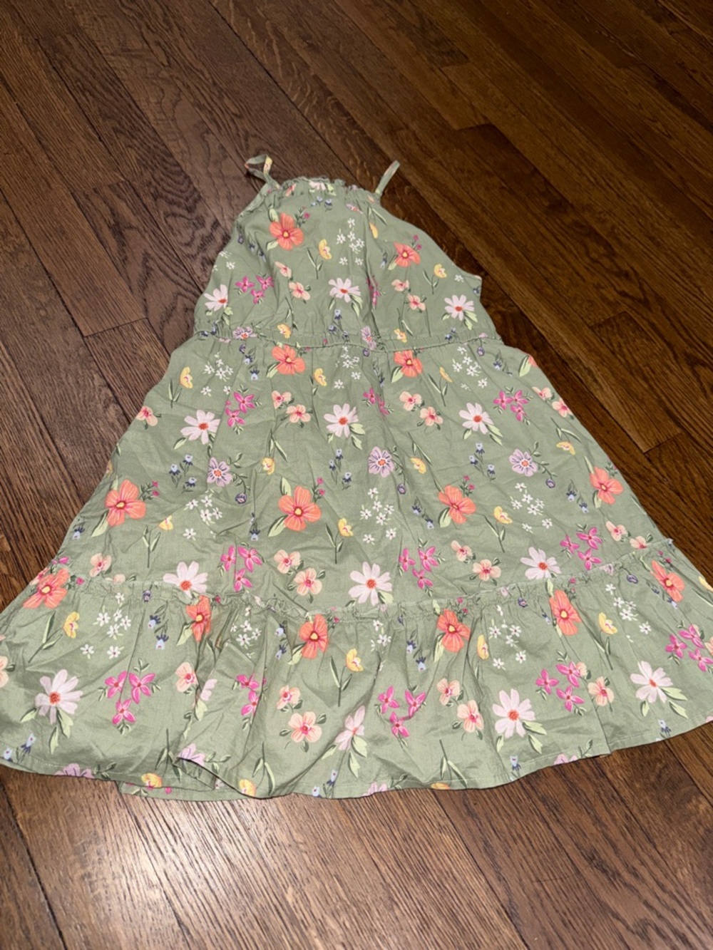 jumping beans Green Floral Sundress with Pink and Orange Flowers
